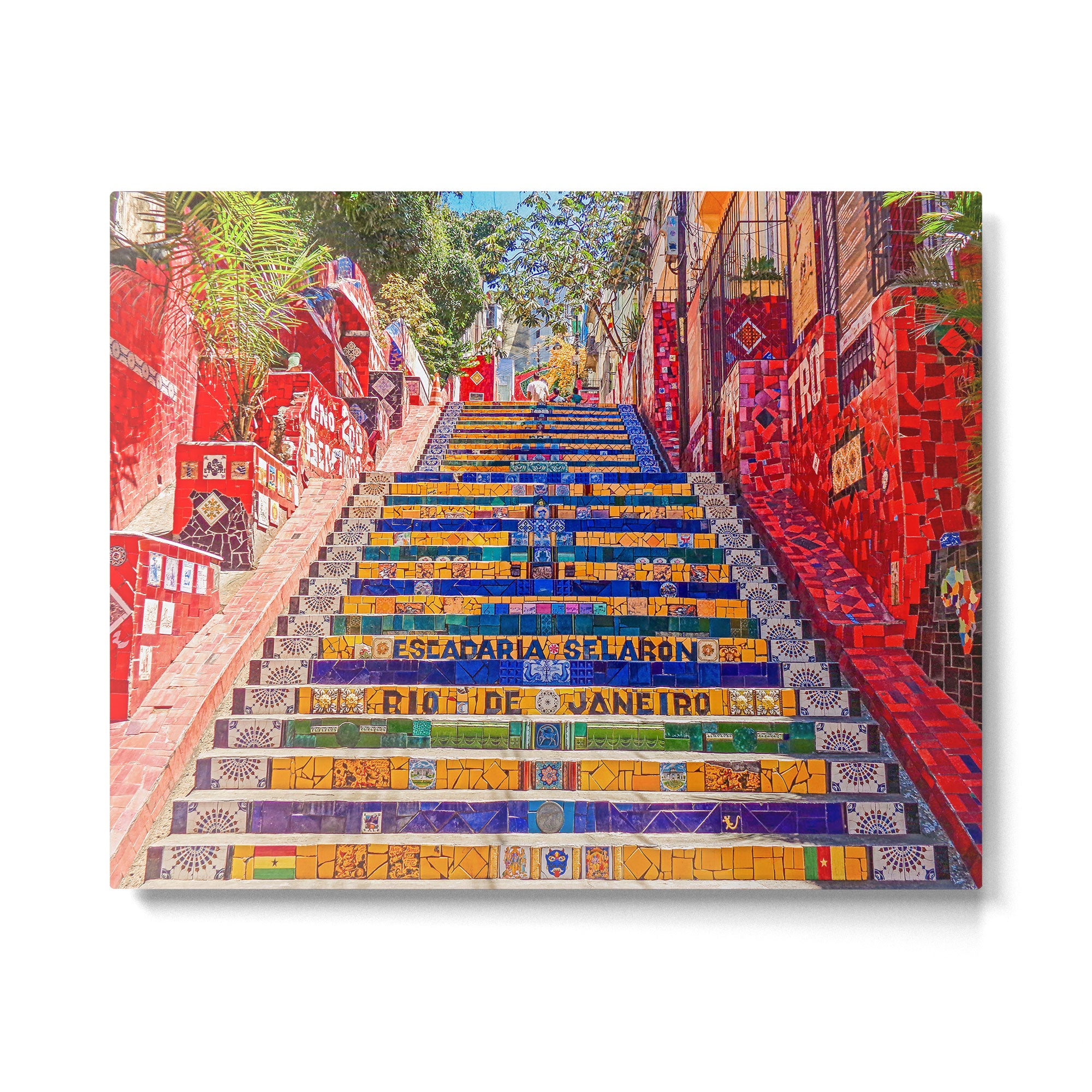 Rio de Janeiro, favela Eseadaria Selarron colorful painted stairway Brazil color landscape photographic photography / photograph Metal Print Gallery Image 4