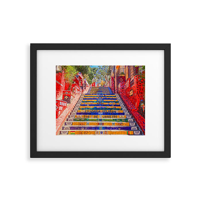 Rio de Janeiro, favela Eseadaria Selarron colorful painted stairway Brazil color landscape photographic photography / photograph Framed Art Print Gallery Image 1