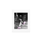Satirical Einstein in Fuzzy Pink Slippers Classic E = mc² Black and White Satirical Photography  Art Print Gallery Image 1