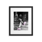 Satirical Einstein in Fuzzy Pink Slippers Classic E = mc² Black and White Satirical Photography  Framed Art Print Gallery Image 4