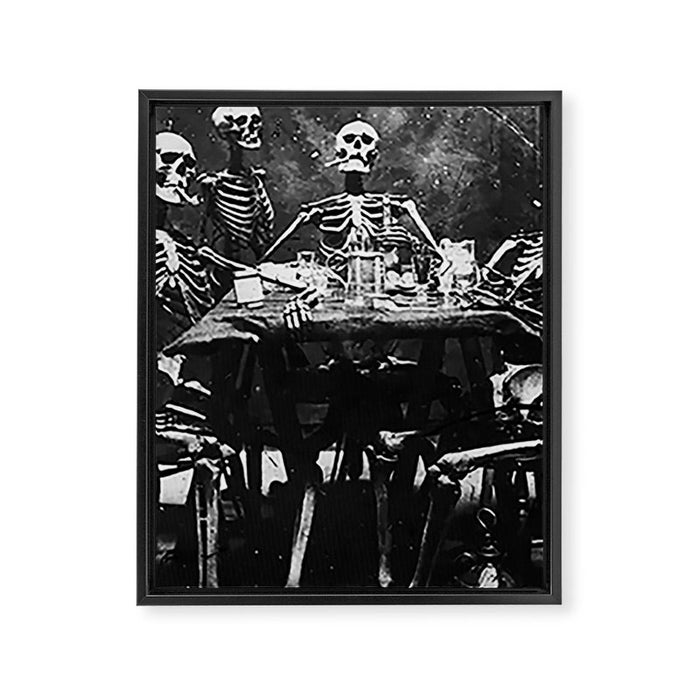 Six Skeletons Smoking vintage black and white photograph / photography poster Framed Canvas Print Gallery Image 1