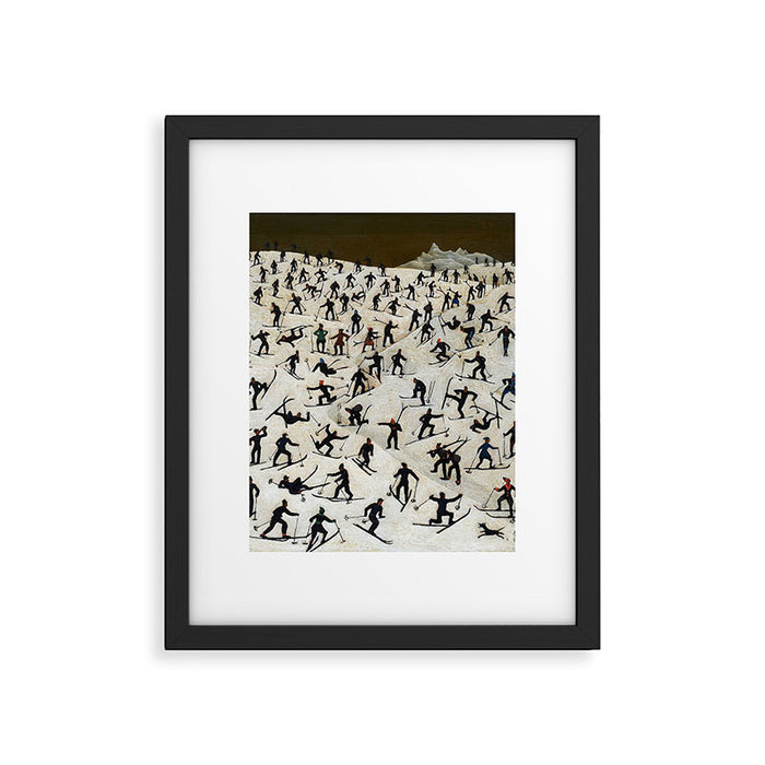 Skiers underway, humorous ski slope winter downhill landscape painting by Franz Sedlacek Framed Art Print Gallery Image 1