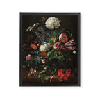 Still Life Parrot Tulips, Peonies, Hibiscus, Hydranga, Periwinkle Flowers in Vase by Jan de Heem Framed Canvas Print Gallery Image 8