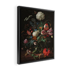 Still Life Parrot Tulips, Peonies, Hibiscus, Hydranga, Periwinkle Flowers in Vase by Jan de Heem Framed Canvas Print Gallery Image 2