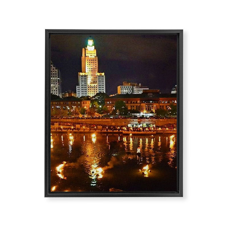 Summer Waterfire at Waterplace Park - Providence, Rhode Island Framed Canvas Print Gallery Image 6