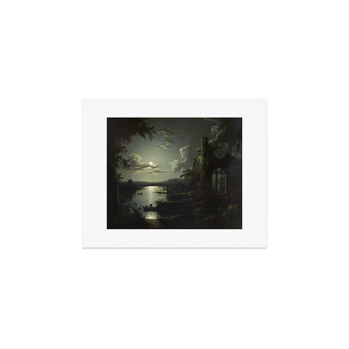 The Beautiful Ruins, Boats on a Moonlit Lake with Gothic Church landscape painting by Sebastian Pether Art Print Gallery Image 1