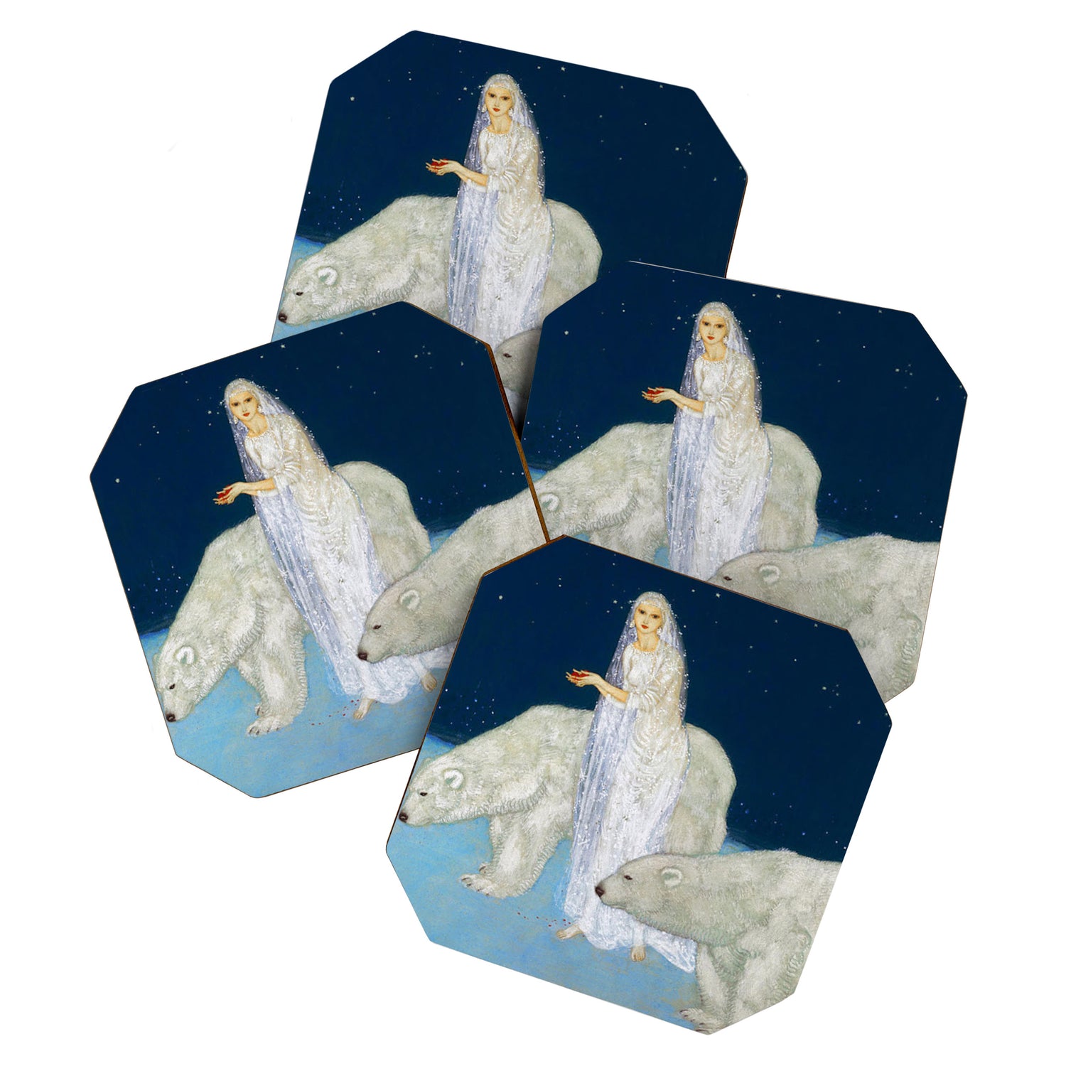 The Bride and the Polar Bears, The Ice Maiden fairy tale portrait painting by Edmund Dulac   Coaster Gallery Image 1