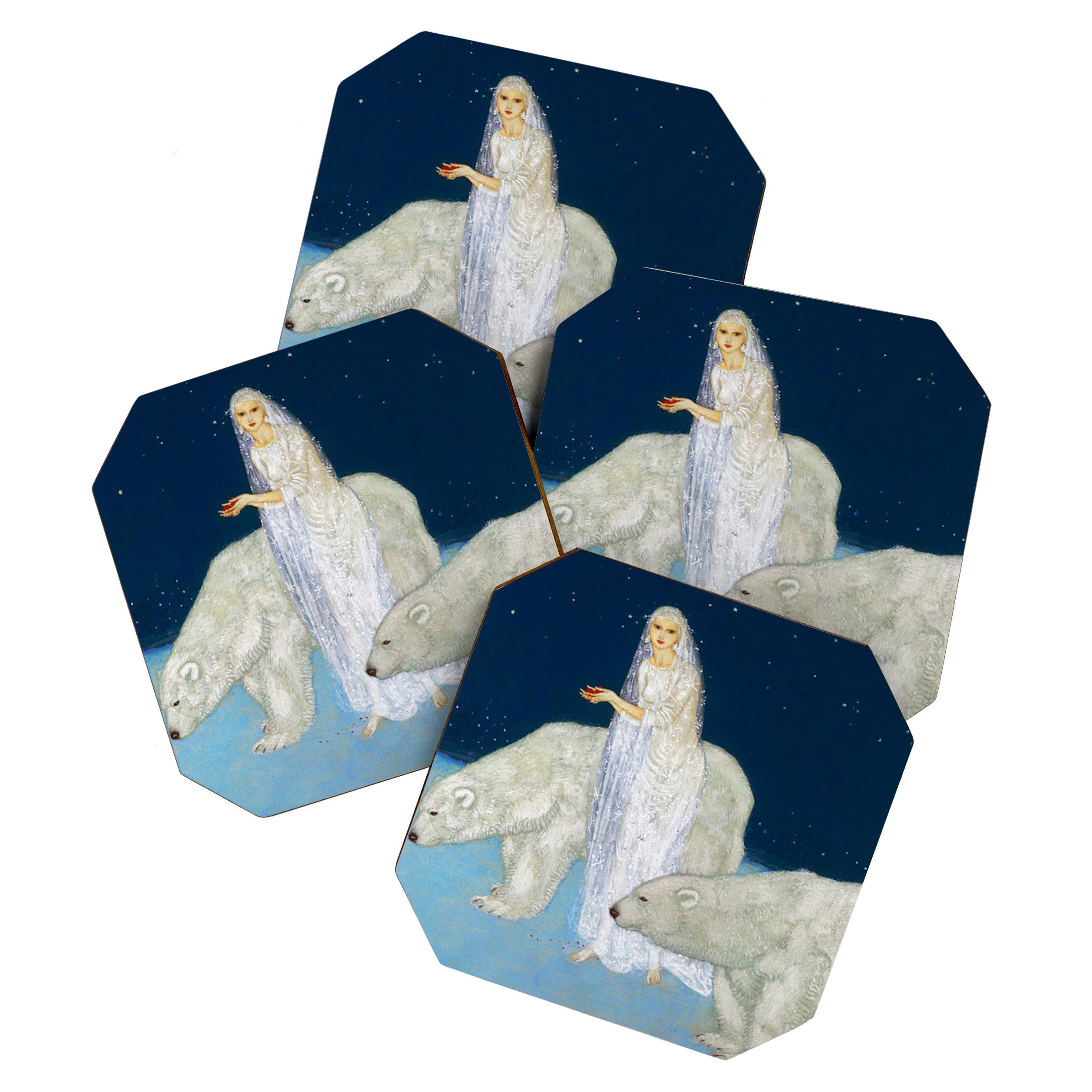 The Bride and the Polar Bears, The Ice Maiden fairy tale portrait painting by Edmund Dulac   Coaster Gallery Image 1