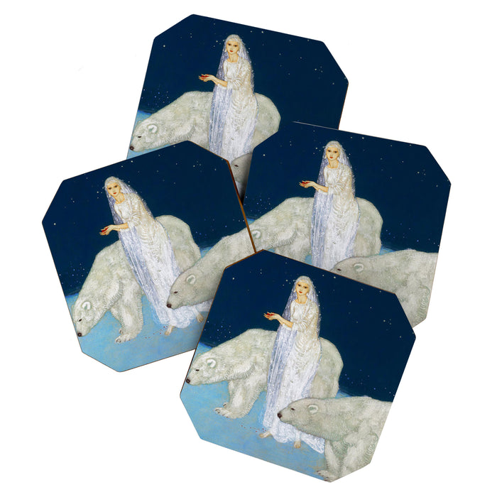 The Bride and the Polar Bears, The Ice Maiden fairy tale portrait painting by Edmund Dulac   Coaster Gallery Image 1