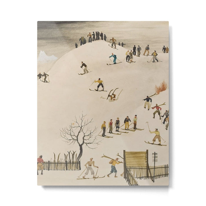The Practice Slope winter skiing landscape painting by Franz Sedlacek  Metal Print Gallery Image 1