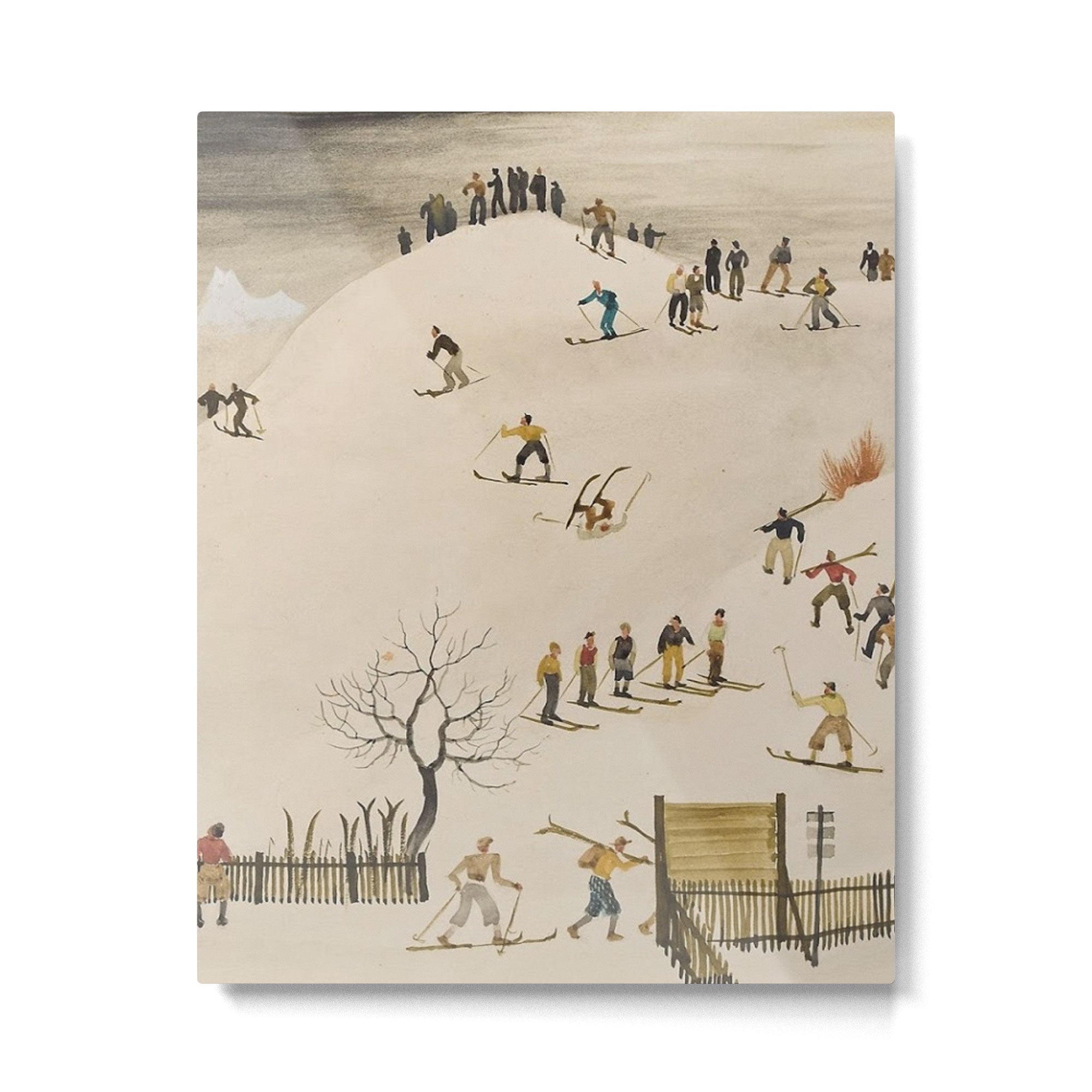 The Practice Slope winter skiing landscape painting by Franz Sedlacek  Metal Print Gallery Image 4