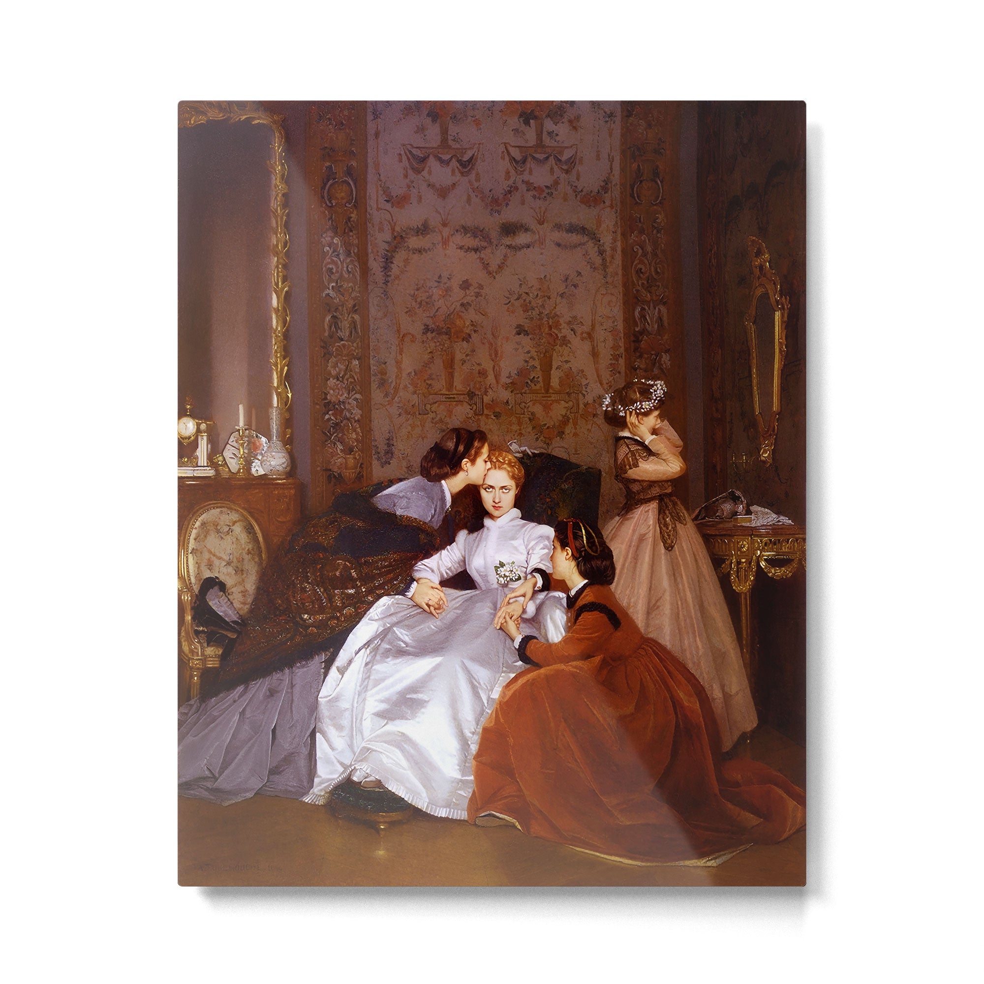 The Reluctant Bride | The Hesitant Fiancee still life female portrait painting by Auguste Toulmouche Metal Print Gallery Image 6