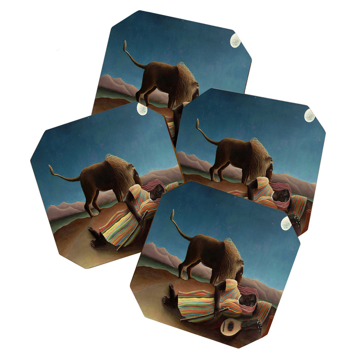 'The Sleeping Gypsy' Lion and Moon While Sleeping in the Desert by Henri Rousseau Coaster Gallery Image 1