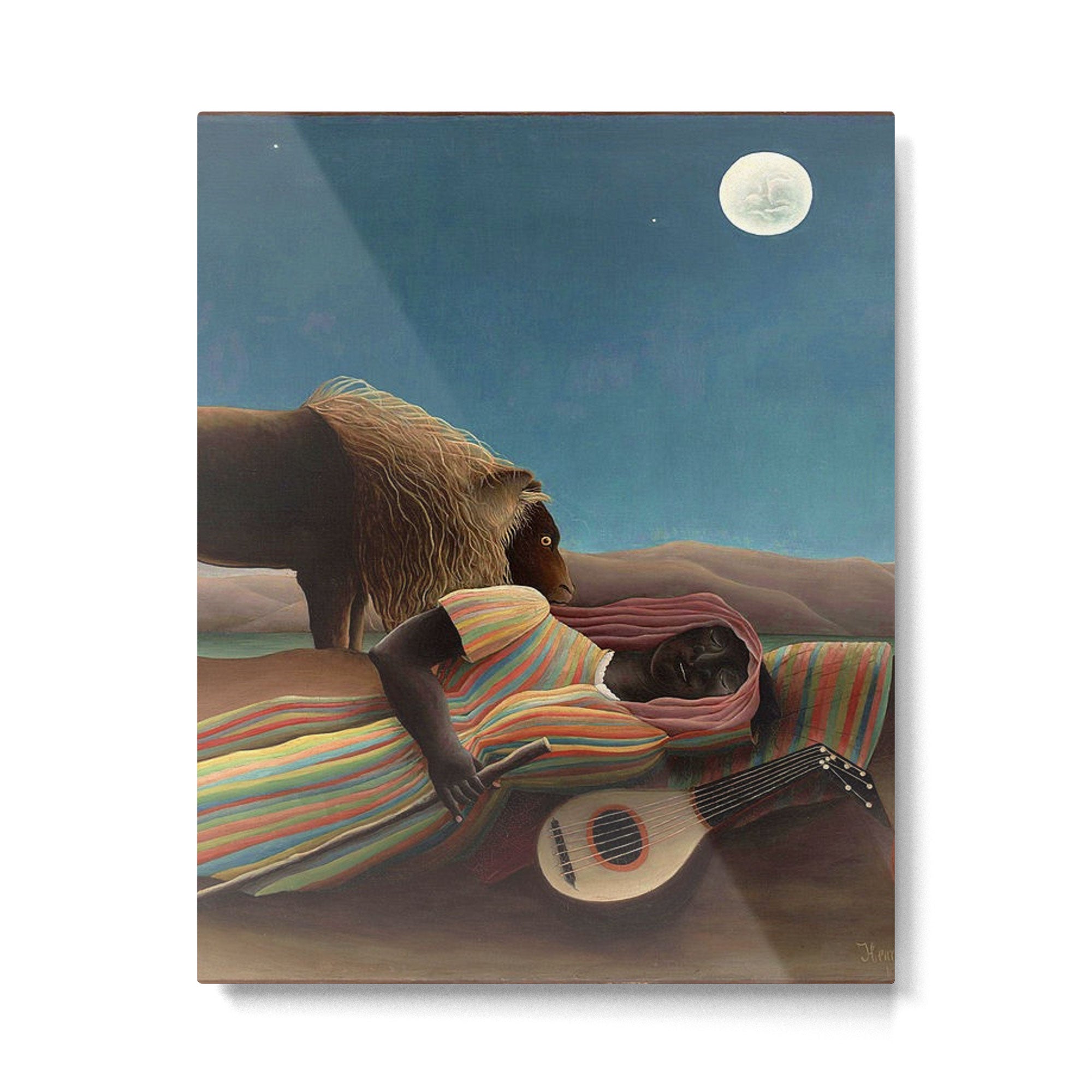 'The Sleeping Gypsy' Lion and Moon While Sleeping in the Desert by Henri Rousseau Metal Print Gallery Image 4