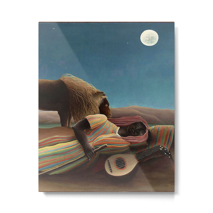 'The Sleeping Gypsy' Lion and Moon While Sleeping in the Desert by Henri Rousseau Metal Print Gallery Image 1