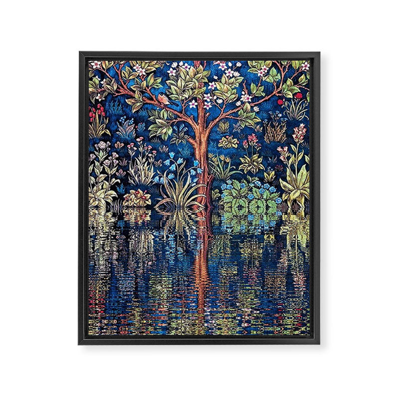 Tree of Life reflecting water of garden lily pond twilight blue nature landscape painting Framed Canvas Print Gallery Image 8