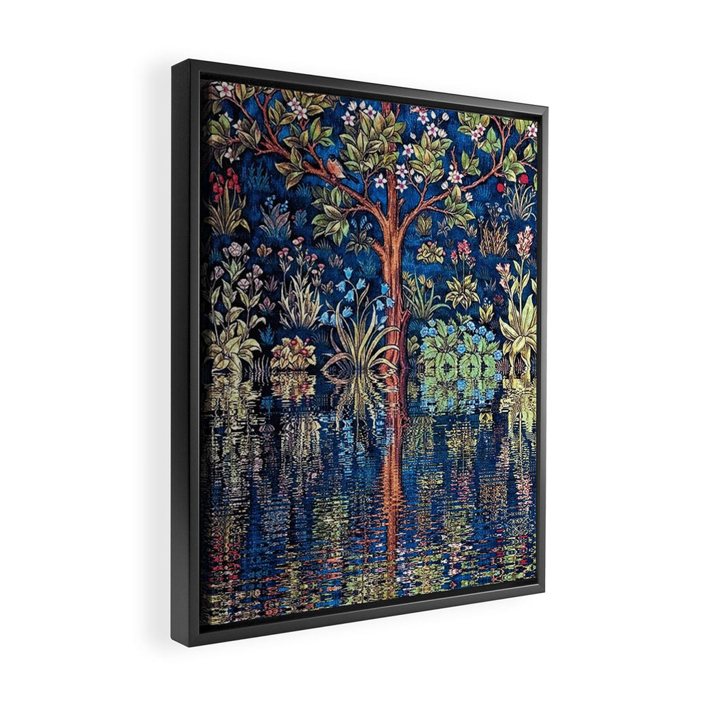 Tree of Life reflecting water of garden lily pond twilight blue nature landscape painting Framed Canvas Print Gallery Image 2