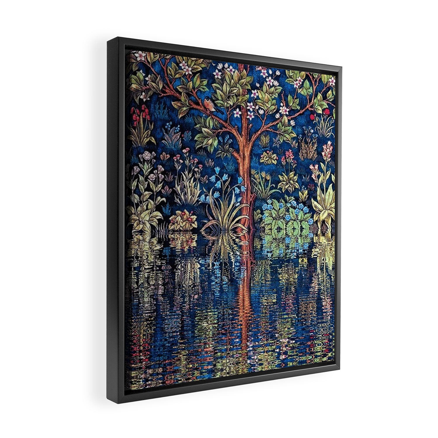 Tree of Life reflecting water of garden lily pond twilight blue nature landscape painting Framed Canvas Print Gallery Image 2