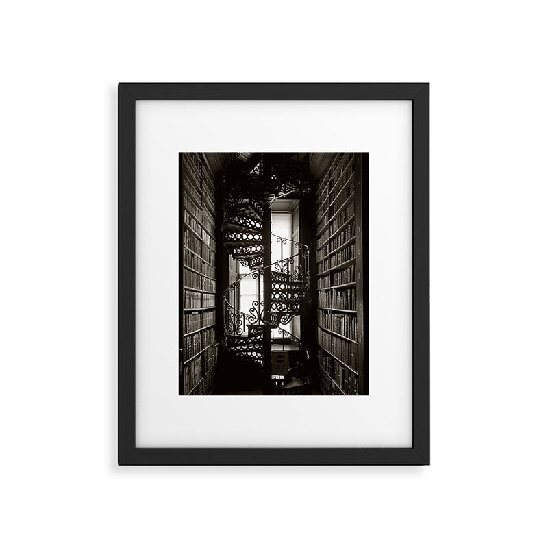 Trinity College, Dublin, Ireland, iron spiral stairs in Library College Long Room black and white photograph Framed Art Print Gallery Image 6