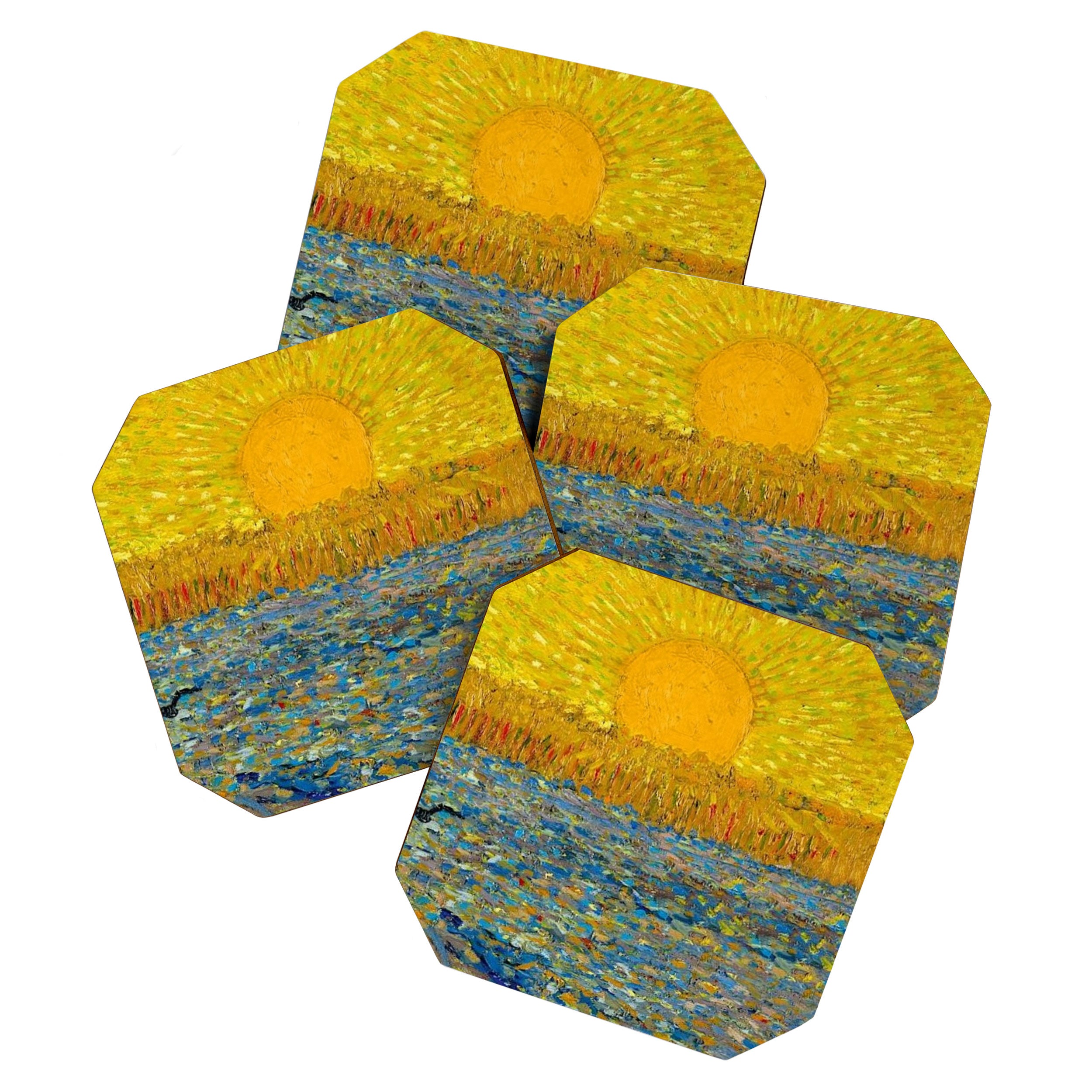 Van Gogh Sunrise over golden fields of wheat; Provence, France landscape painting Coaster Gallery Image 1