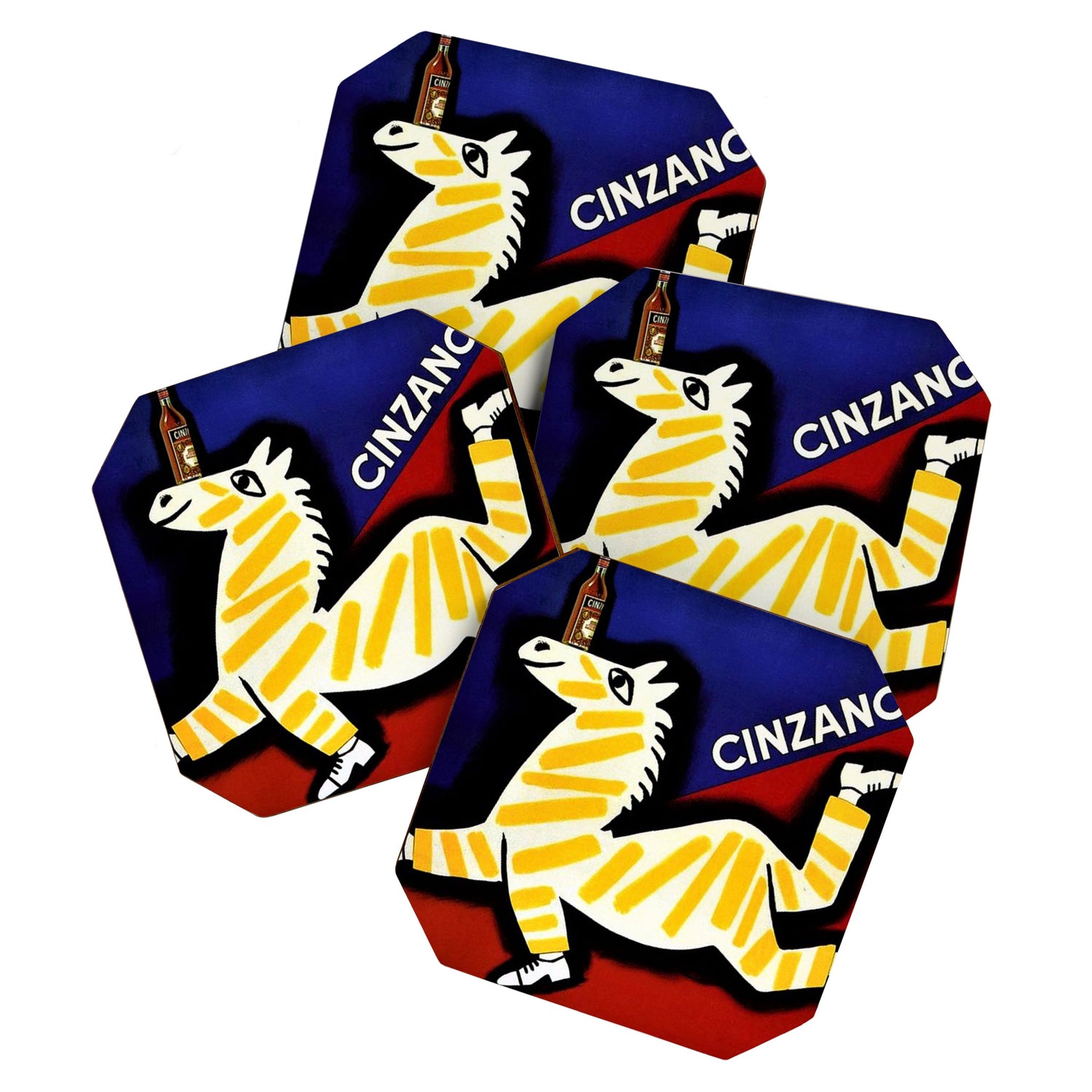 Vintage Cinzano Italian Yellow Zebra Advertisement Wall Art Coaster Gallery Image 1