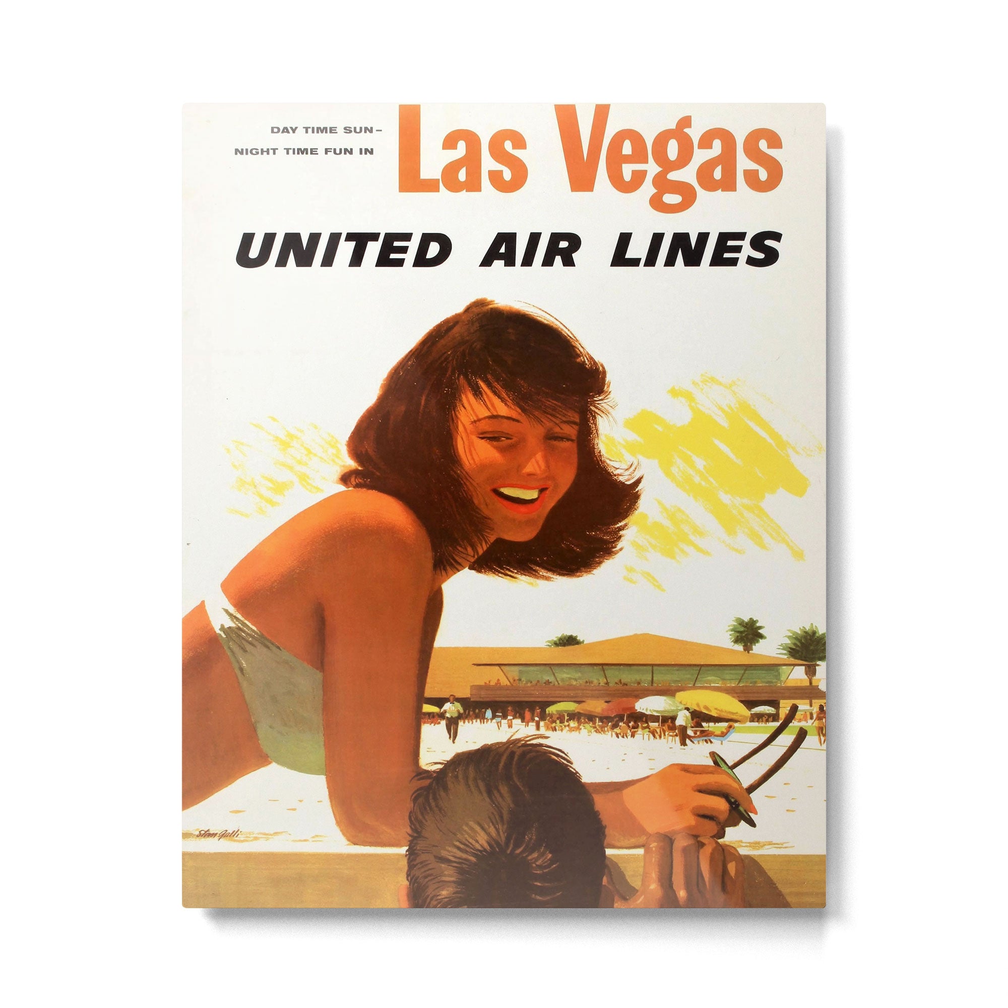 Vintage Las Vegas United Air Lines Travel Poster "Day Time Sun Night Time Fun" Metal Print Gallery Image 6
