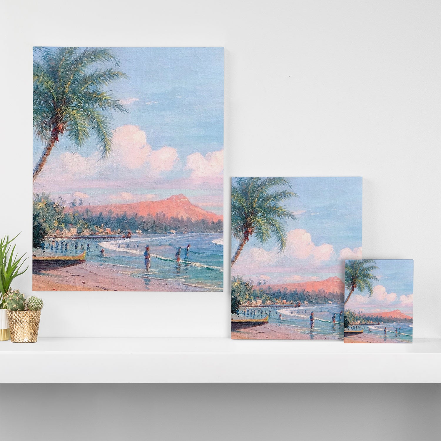 Waikiki Beach, Diamond Head, Oahu landscape painting by D. Howard Hitchcock Canvas Print Gallery Image 3