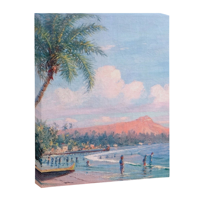 Waikiki Beach, Diamond Head, Oahu landscape painting by D. Howard Hitchcock Canvas Print Gallery Image 1