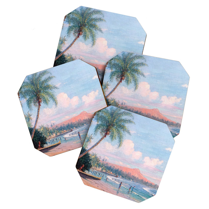 Waikiki Beach, Diamond Head, Oahu landscape painting by D. Howard Hitchcock Coaster Gallery Image 1