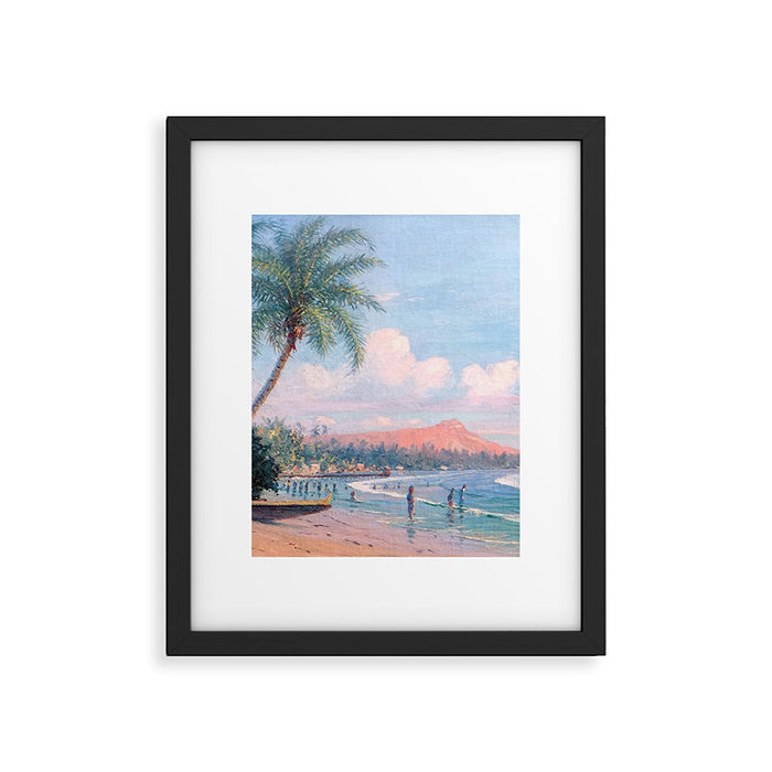 Waikiki Beach, Diamond Head, Oahu landscape painting by D. Howard Hitchcock Framed Art Print Gallery Image 1