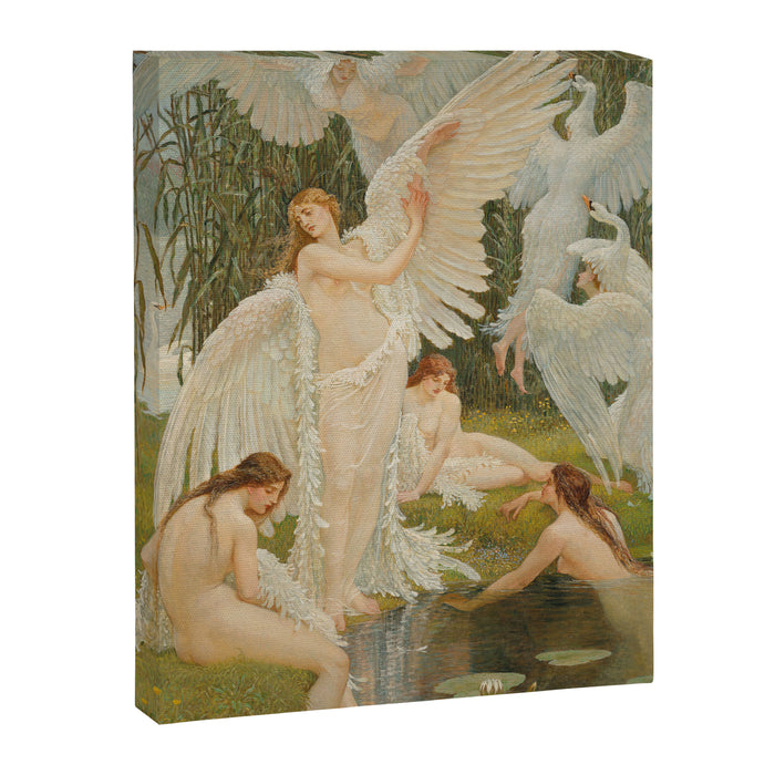 White Swans and the Maidens angelic garden landscape painting by Walter Crane  Canvas Print Gallery Image 1