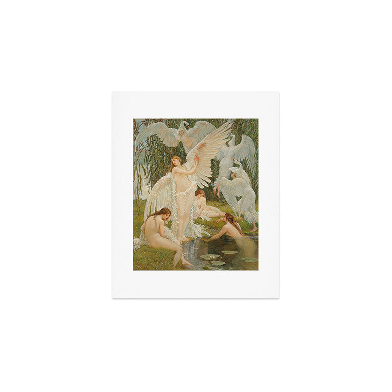 White Swans and the Maidens angelic garden landscape painting by Walter Crane  Art Print Gallery Image 1