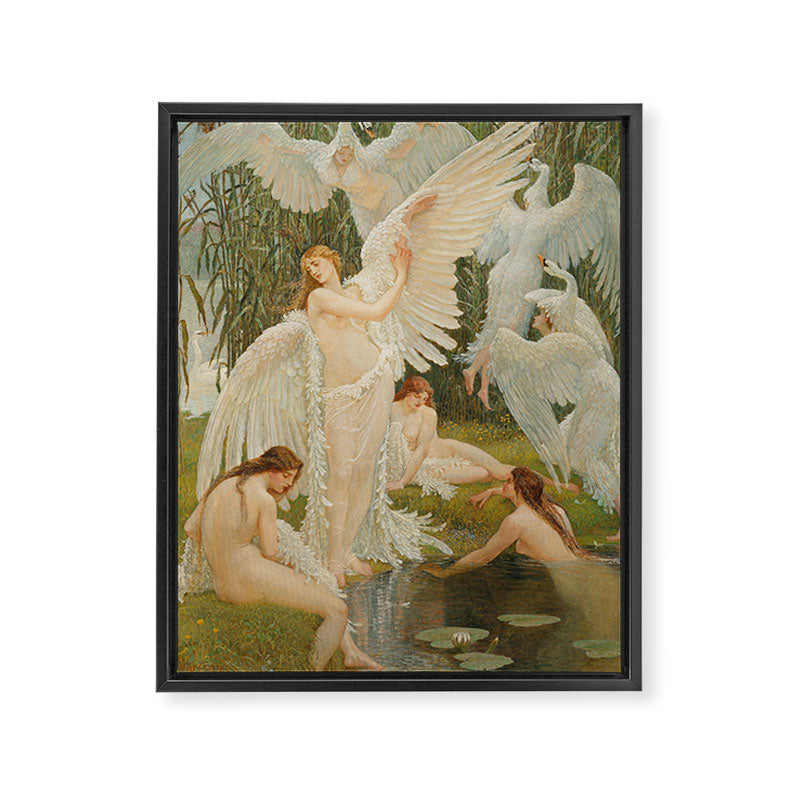 White Swans and the Maidens angelic garden landscape painting by Walter Crane  Framed Canvas Print Gallery Image 8