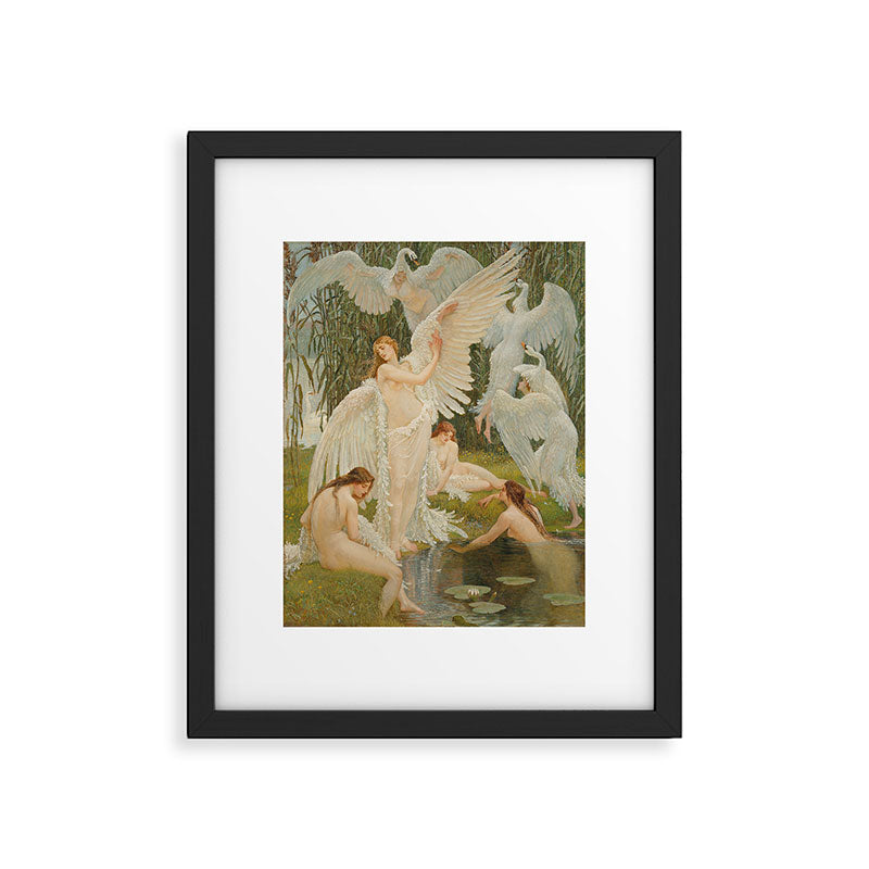 White Swans and the Maidens angelic garden landscape painting by Walter Crane  Framed Art Print Gallery Image 6