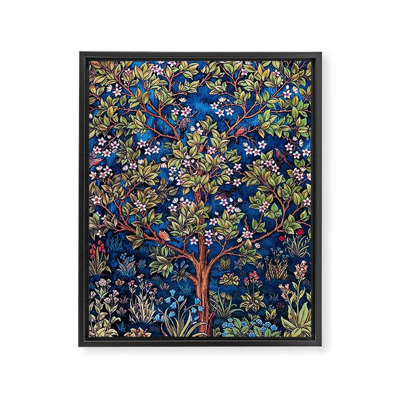 William Morris Tree of Life Blue Twilight floral textile 19th century pattern print for drapes, curtains, pillows, duvets, comforters, and home and wall decor Framed Canvas Print Gallery Image 8