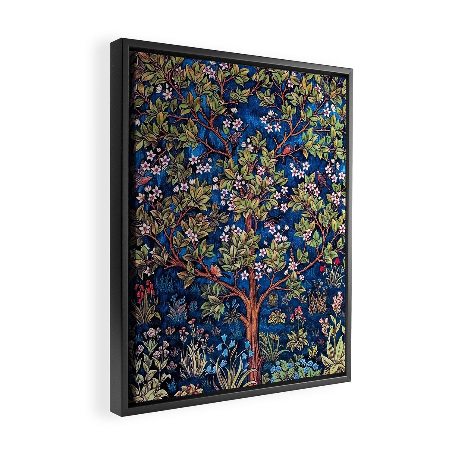 William Morris Tree of Life Blue Twilight floral textile 19th century pattern print for drapes, curtains, pillows, duvets, comforters, and home and wall decor Framed Canvas Print Gallery Image 2