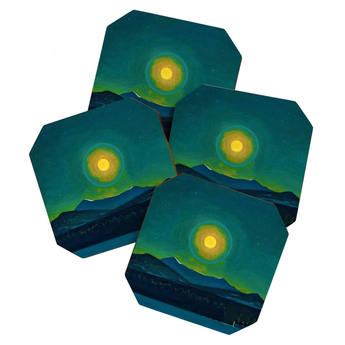 Winter Moonlight Mountain Landscape by Rockwell Kent Appalachian Coaster Gallery Image 1