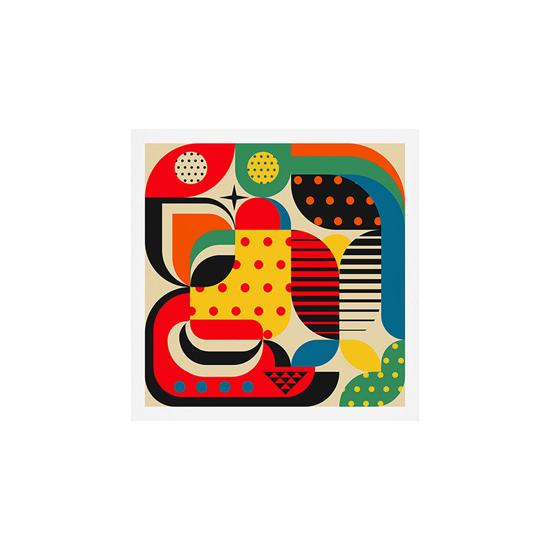 Colorful Happy Mood- Folk Art Style - Geometric Abstract Illustration - Jen Du Art Print Gallery Image 1