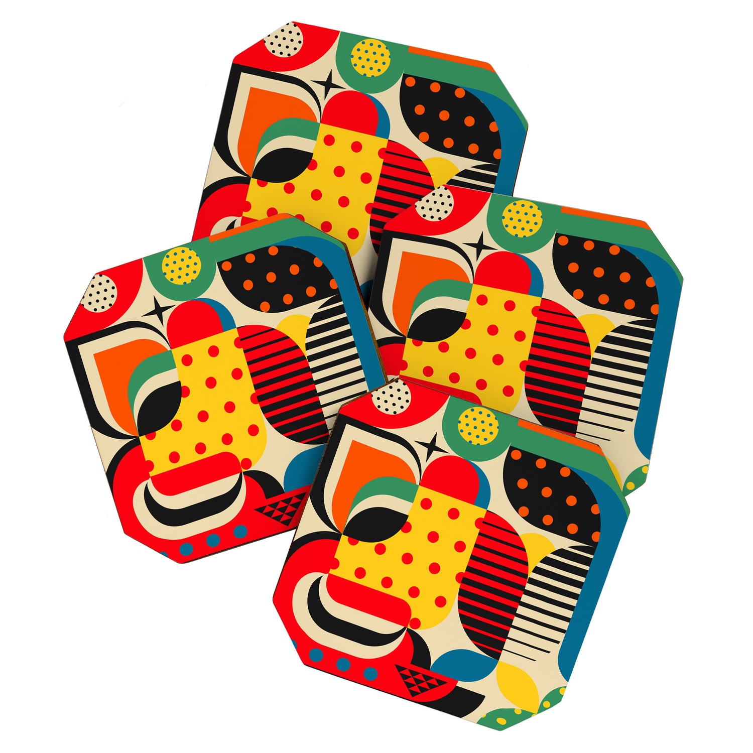 Colorful Happy Mood- Folk Art Style - Geometric Abstract Illustration - Jen Du Coaster Gallery Image 1