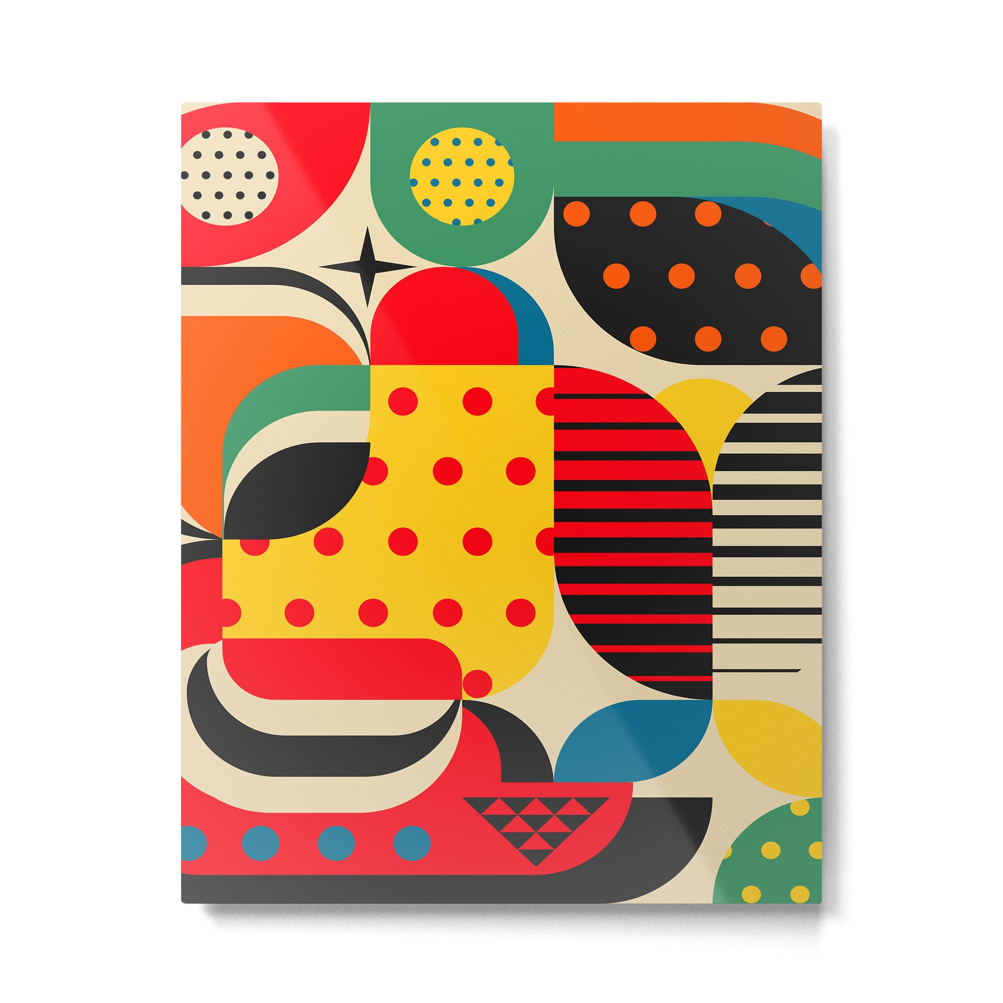 Colorful Happy Mood- Folk Art Style - Geometric Abstract Illustration - Jen Du Metal Print Gallery Image 6