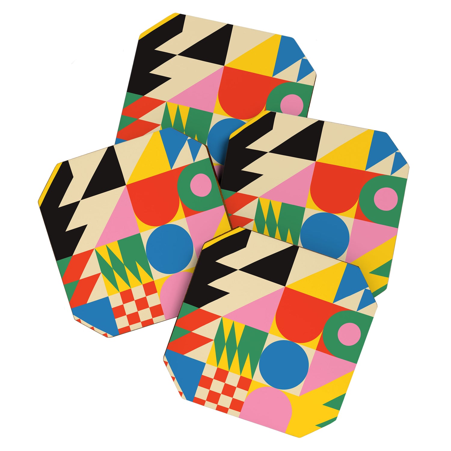 Colorful mid century retro geometric shapes  Coaster Gallery Image 1