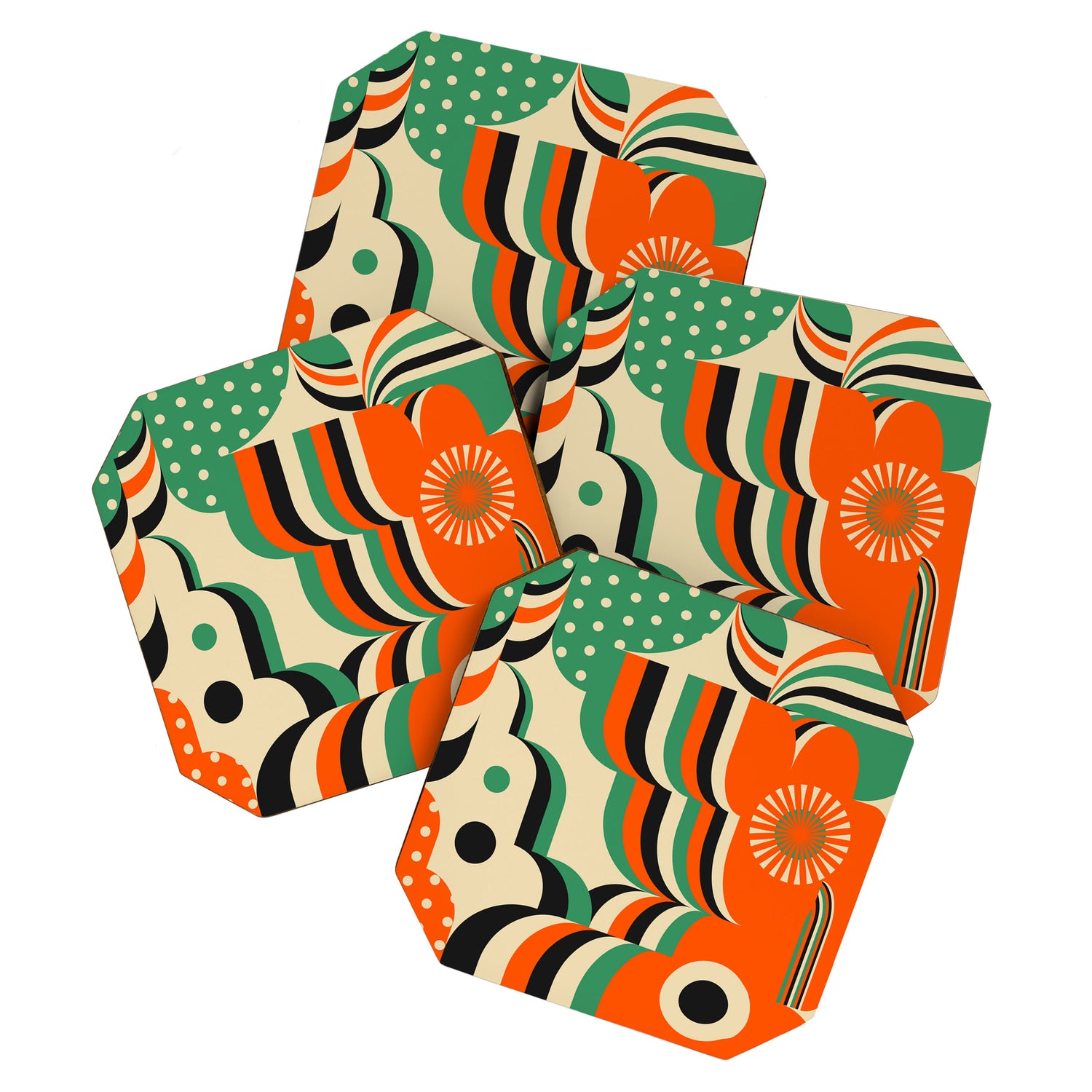 Happy Orange Green Geometric Garden Coaster Gallery Image 1
