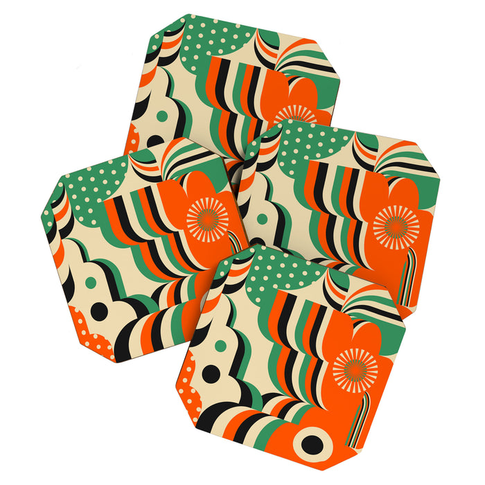 Happy Orange Green Geometric Garden Coaster Gallery Image 1