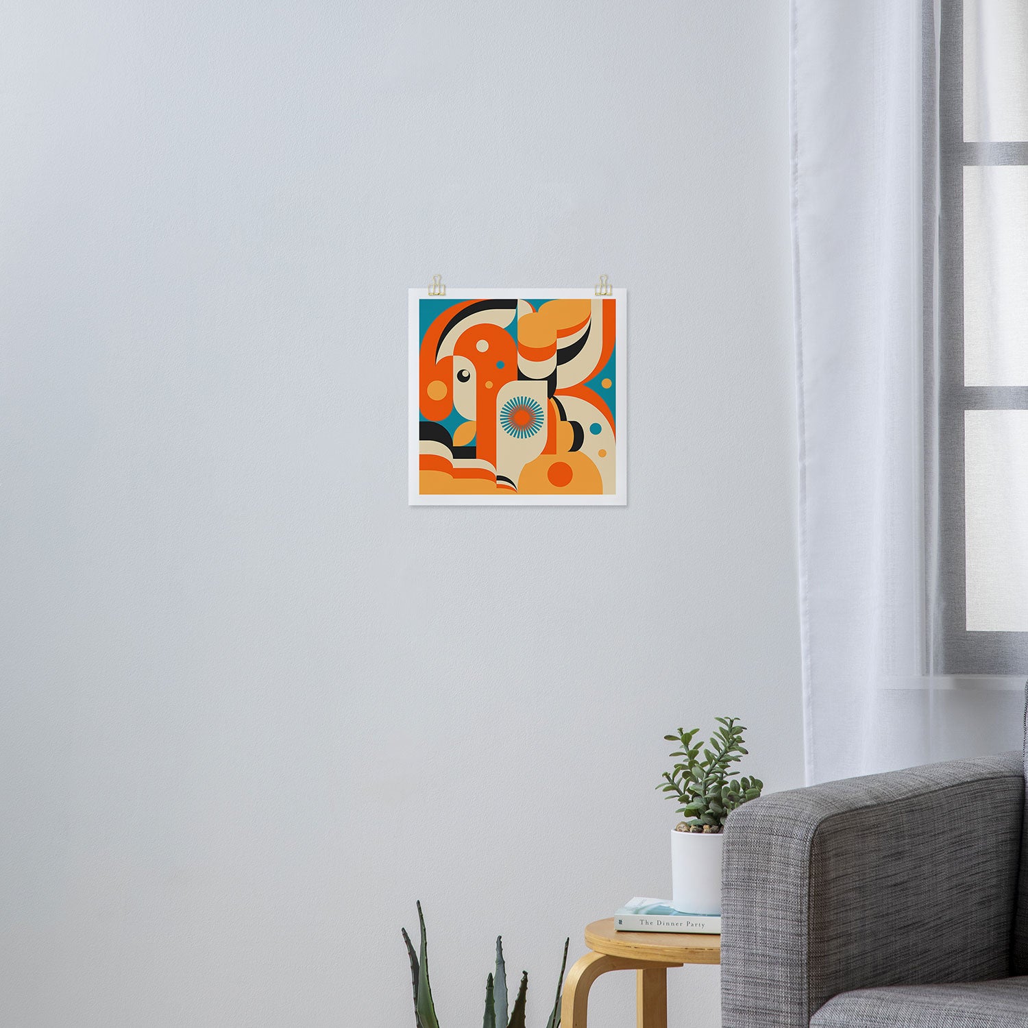 Retro Geometric Abstract Girl and Landscape Illustration Art Print Gallery Image 3