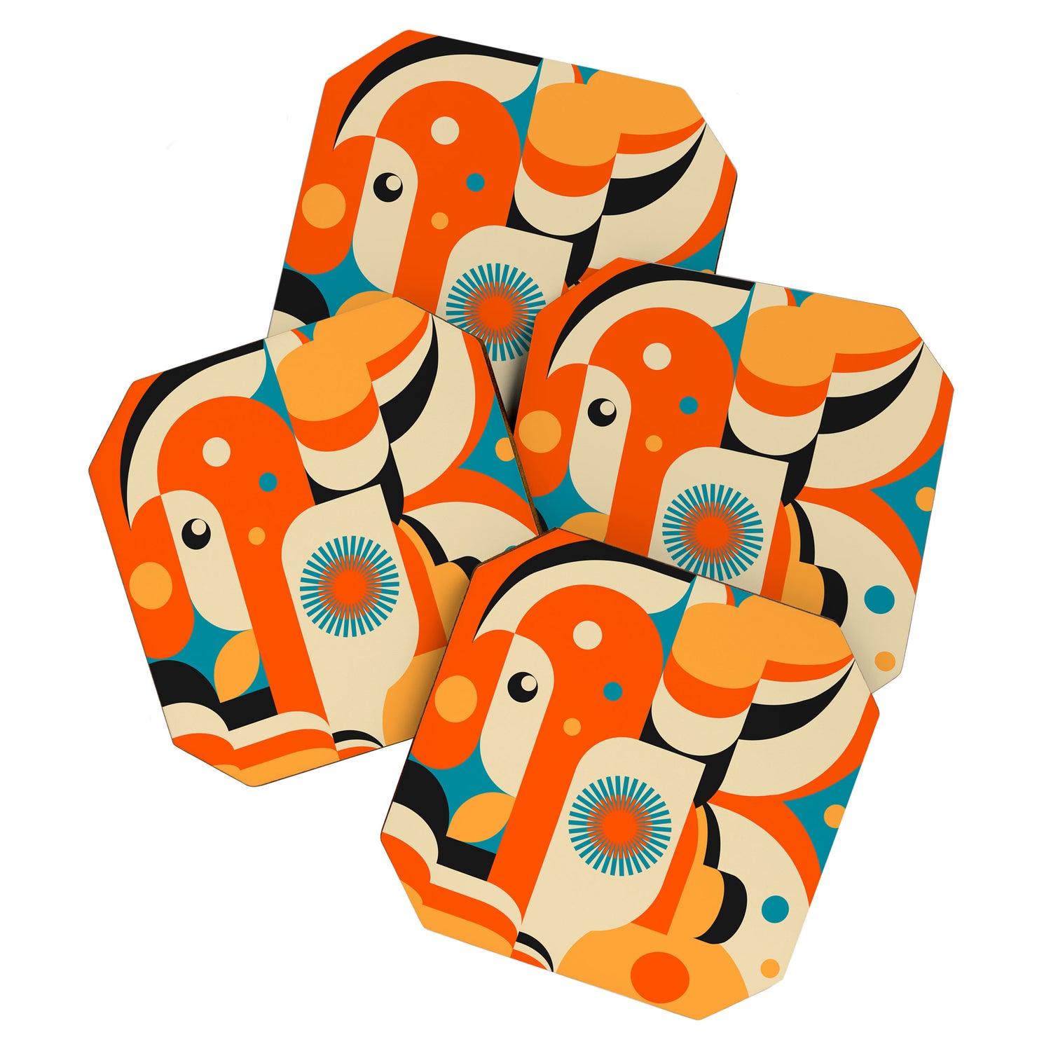 Retro Geometric Abstract Girl and Landscape Illustration Coaster Gallery Image 1
