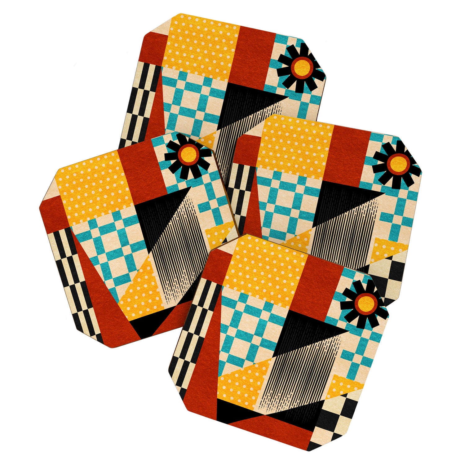Retro Textured Modern Geometry City   Coaster Gallery Image 1