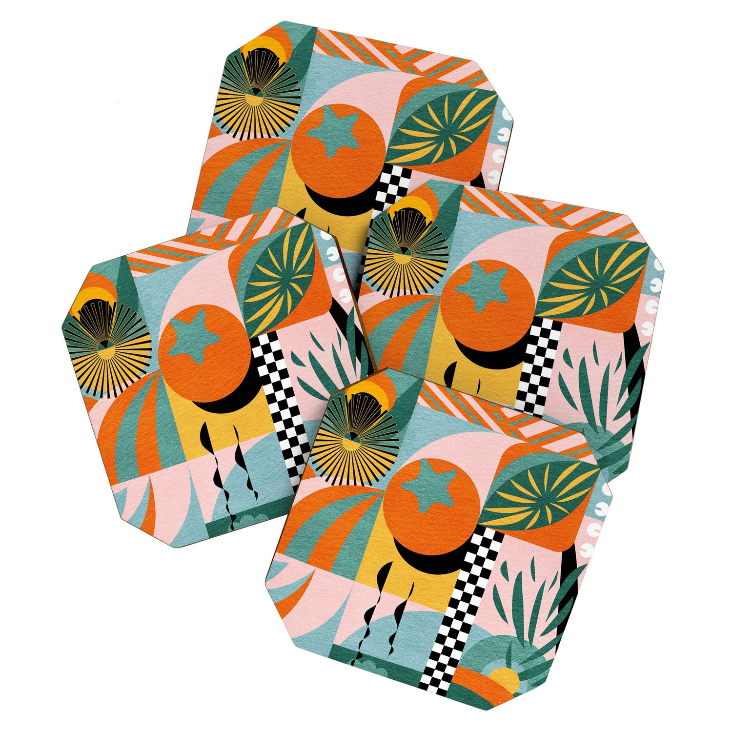 Tropical Orange Forest Sunset / Summer Nature Geometry Landscape Coaster Gallery Image 1
