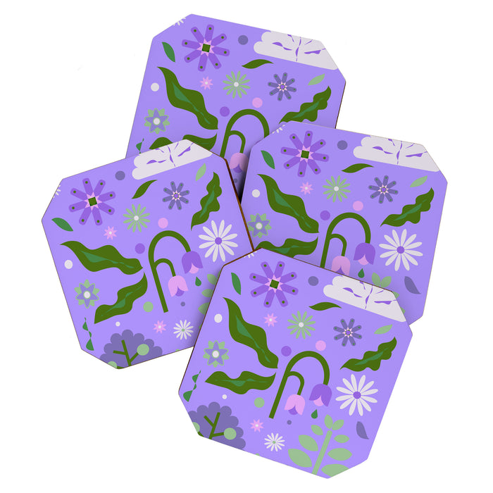 Violet Green Spring Flowers Coaster Gallery Image 1