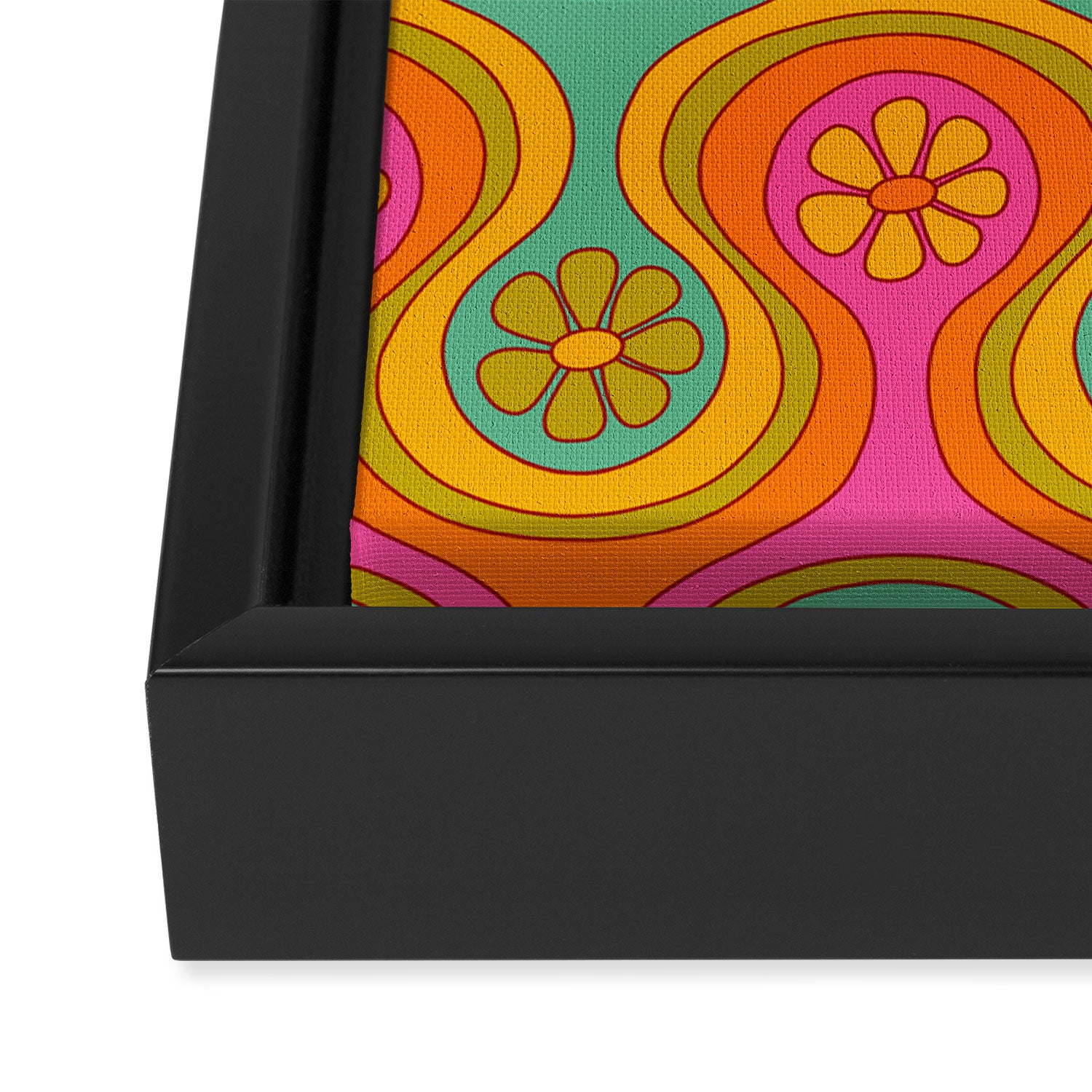 Groovy 60s Midcentury Modern Flower Pattern Framed Canvas Print Gallery Image 3