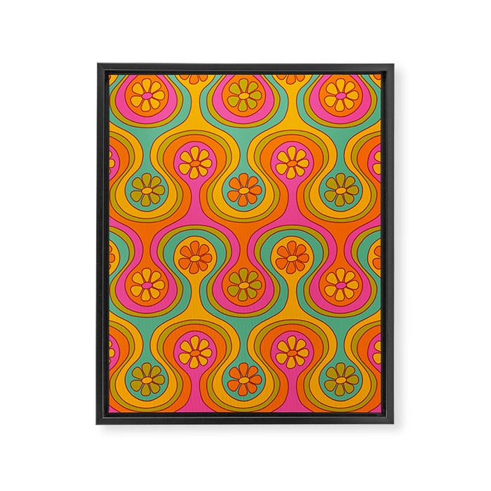 Groovy 60s Midcentury Modern Flower Pattern Framed Canvas Print Gallery Image 1